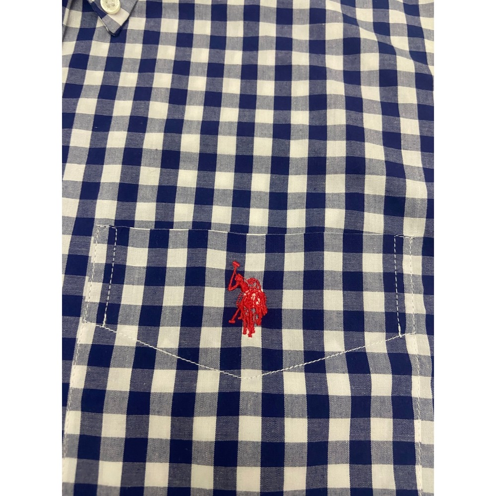 US POLO ASSN Mens Gingham Button Down Shirt Short Sleeve Classic Fit Large - Picture 2 of 7
